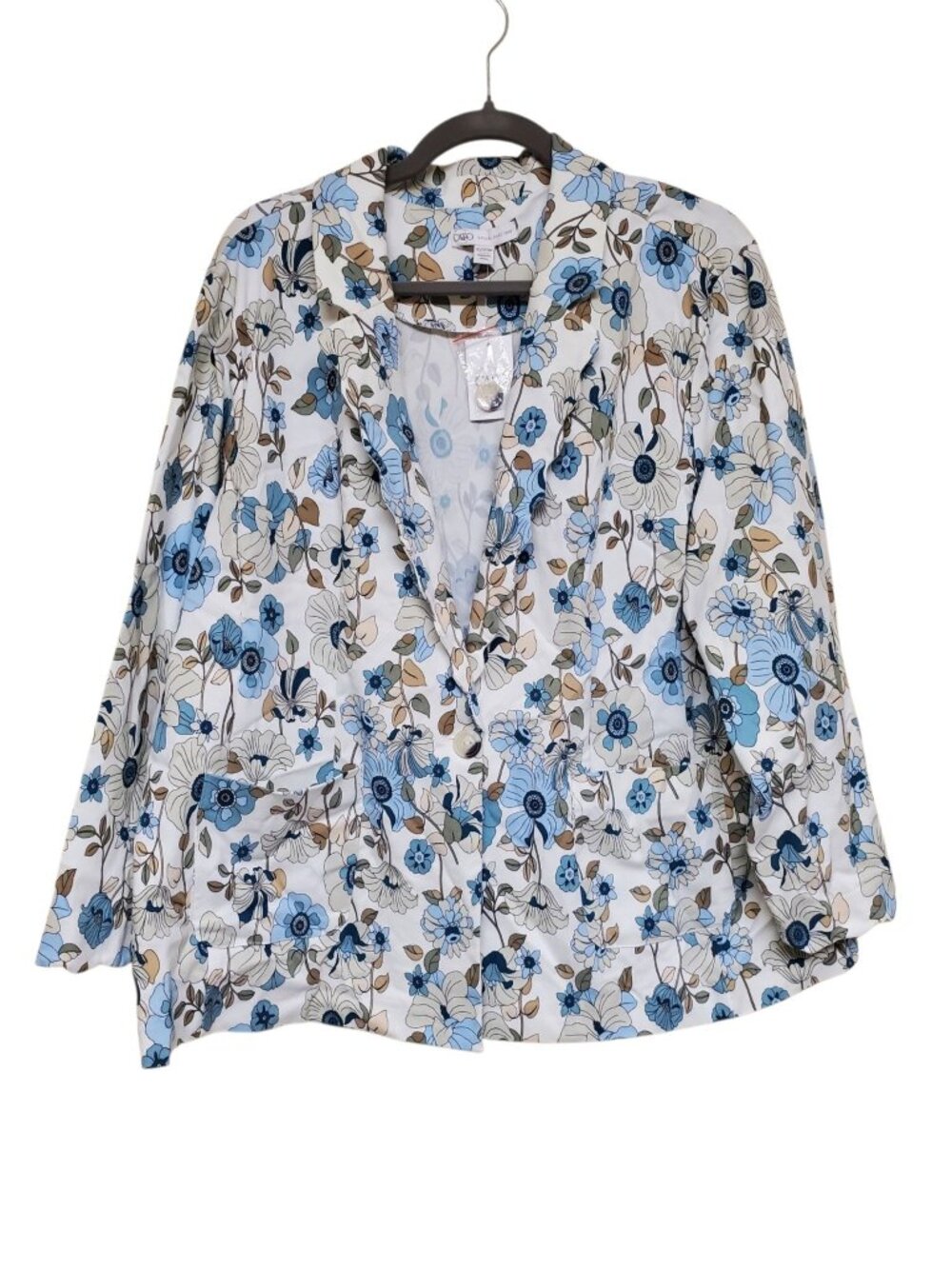 Cato Woman's Cream Blue Retro Print Stretch Single Button Blazer NWT Plus 18/20W
